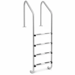 HELLOSHOP26 Échelle De Piscine 4 Marches Inox Plastique Charge Maximale 180 Kg - Argenté