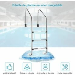 COSTWAY Échelle De Piscine à 3 Niveaux 147cm En Acier Inoxydable Avec Marches Antidérapantes Et Mains Courantes Confortables