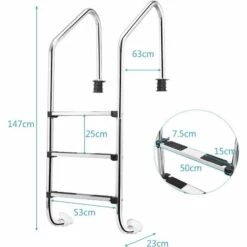 COSTWAY Échelle De Piscine à 3 Niveaux 147cm En Acier Inoxydable Avec Marches Antidérapantes Et Mains Courantes Confortables -Sécurité et protection de la piscine Soldes 34634899 5