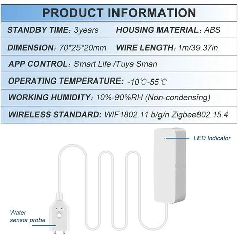 Alarme Fuite D'eau,Betterlife Détecteur De Fuite D'eau Détecteur D'inondation Alarme D'eau Détecteur D'eau Sans Fil Avec Son D'alarme De 60 DB, Notification Push Sur L'application Tuya Smart/Smart Life 3 Alarme Fuite D'eau,Betterlife Détecteur De Fuite D'eau Détecteur D'inondation Alarme D'eau Détecteur D'eau Sans Fil Avec Son D'alarme De 60 DB, Notification Push Sur L'application Tuya Smart/Smart Life – Image 3