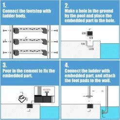 GIANTEX Escabeau De Piscine Avec 3 Echelles AntidErapantes En Acier Inoxydable 304 Pour Piscines Souterraines, Convient Pour Piscines, Spas Et Eaux Thermales -Sécurité et protection de la piscine Soldes 60183560 3