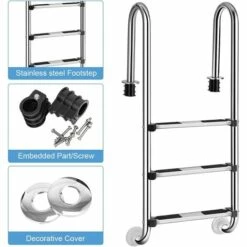 GIANTEX Escabeau De Piscine Avec 3 Echelles AntidErapantes En Acier Inoxydable 304 Pour Piscines Souterraines, Convient Pour Piscines, Spas Et Eaux Thermales -Sécurité et protection de la piscine Soldes 60183560 4