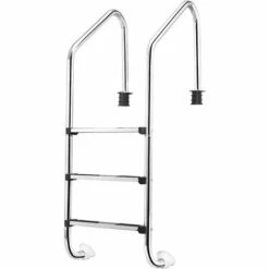 RELAX4LIFE Échelle De Piscine à 3 Marches En Acier Inoxydable Avec Protection Antidérapante, Escalier De Piscine Chargeable à150KG Pour Piscines, Centres De Spa, Parcs Aquatiques, 63x146 CM