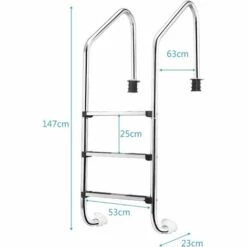 RELAX4LIFE Échelle De Piscine à 3 Marches En Acier Inoxydable Avec Protection Antidérapante, Escalier De Piscine Chargeable à150KG Pour Piscines, Centres De Spa, Parcs Aquatiques, 63x146 CM -Sécurité et protection de la piscine Soldes 60464876 4