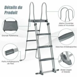 COSTWAY Échelle De Sécurité Pour Piscine De 122 Cm, Échelle Pour Piscine Surélevée Avec Marches Amovibles, Avec Construction Stable, Pour Piscine Hors Sol -Sécurité et protection de la piscine Soldes 61219956 3