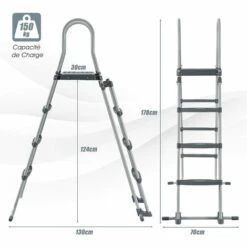 COSTWAY Échelle De Sécurité Pour Piscine De 122 Cm, Échelle Pour Piscine Surélevée Avec Marches Amovibles, Avec Construction Stable, Pour Piscine Hors Sol -Sécurité et protection de la piscine Soldes 61219956 4