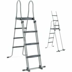 RELAX4LIFE Échelle De Piscine Hors Sol En Acier INOX Hauteur 122cm, Patins Antidérapants Sur 6 Pédales, Échelle Double Sécurité Pour Piscine Avec Plate-Forme Amovible, Charge Max 150KG