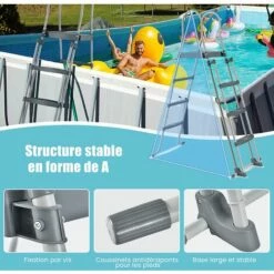 RELAX4LIFE Échelle De Piscine Hors Sol En Acier INOX Hauteur 122cm, Patins Antidérapants Sur 6 Pédales, Échelle Double Sécurité Pour Piscine Avec Plate-Forme Amovible, Charge Max 150KG -Sécurité et protection de la piscine Soldes 64129871 3