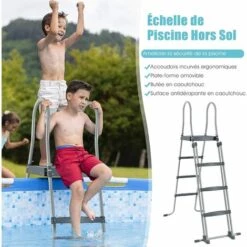 RELAX4LIFE Échelle De Piscine Hors Sol En Acier INOX Hauteur 122cm, Patins Antidérapants Sur 6 Pédales, Échelle Double Sécurité Pour Piscine Avec Plate-Forme Amovible, Charge Max 150KG -Sécurité et protection de la piscine Soldes 64129871 4