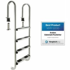 AREBOS Échelle De Piscine | Échelle De Securité | 4 Marches Acier | Inoxydable - Argento